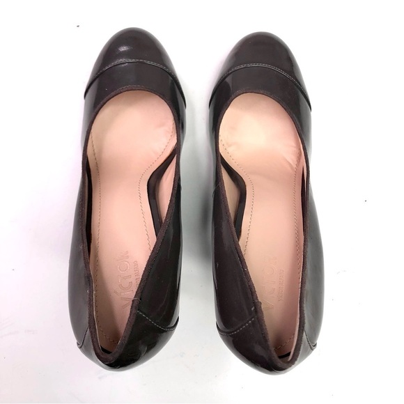 Victor Alfaro Clairette patent leather platform stiletto heels dark taupe 7.5 - Picture 5 of 9